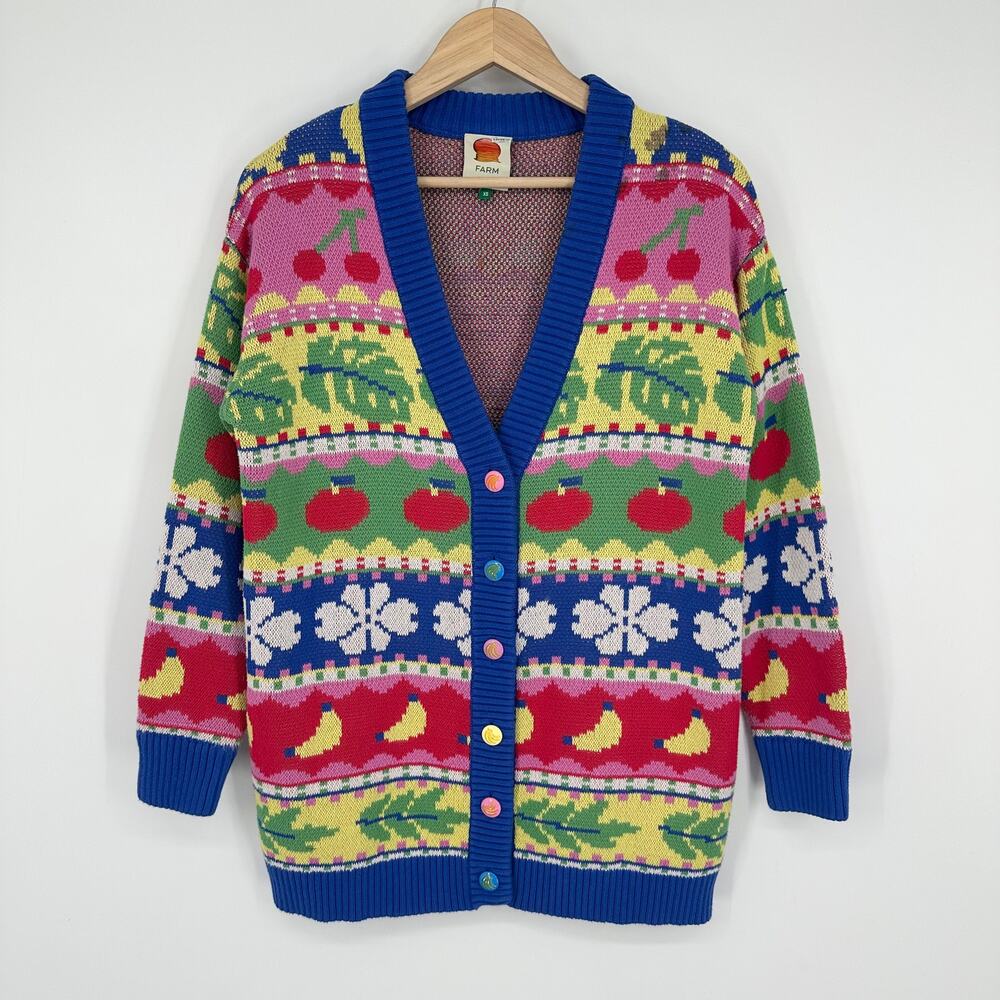 FARM RIO Sweet Orchard Chunky Knit Cardigan Cozy Oversized Fruit Floral Sweater - Picture 5 of 16